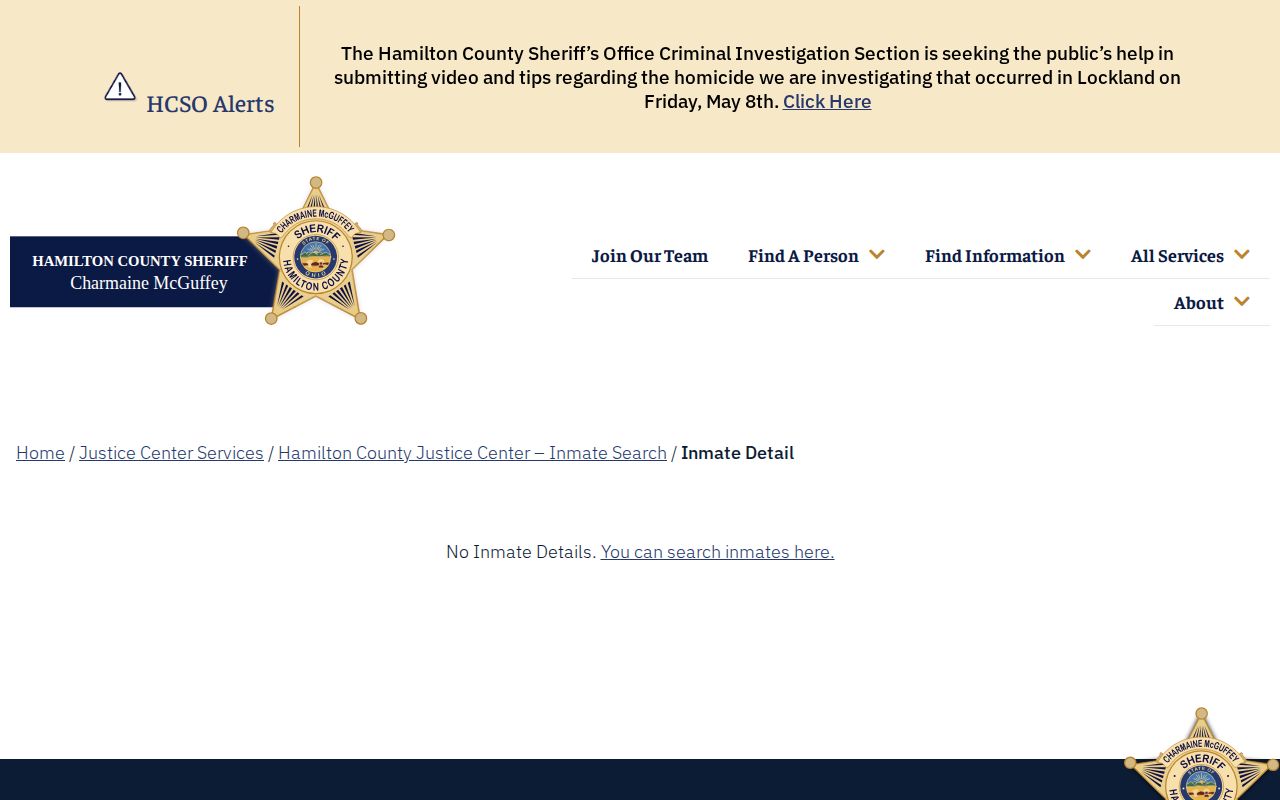 Hamilton County projected release date and holder fields in HCSO detail